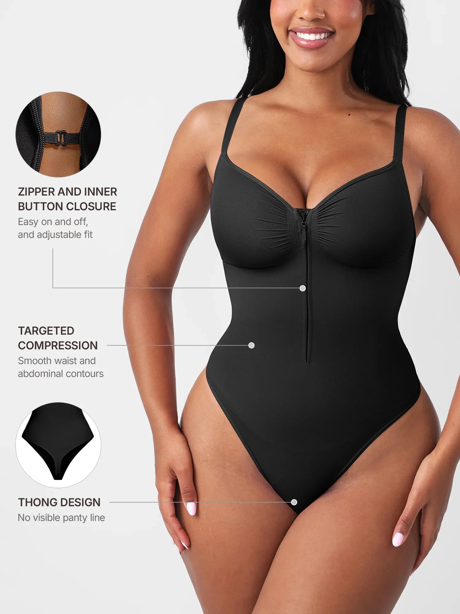 Feelingirl Seamless Tummy Control Zipper Bodysuit