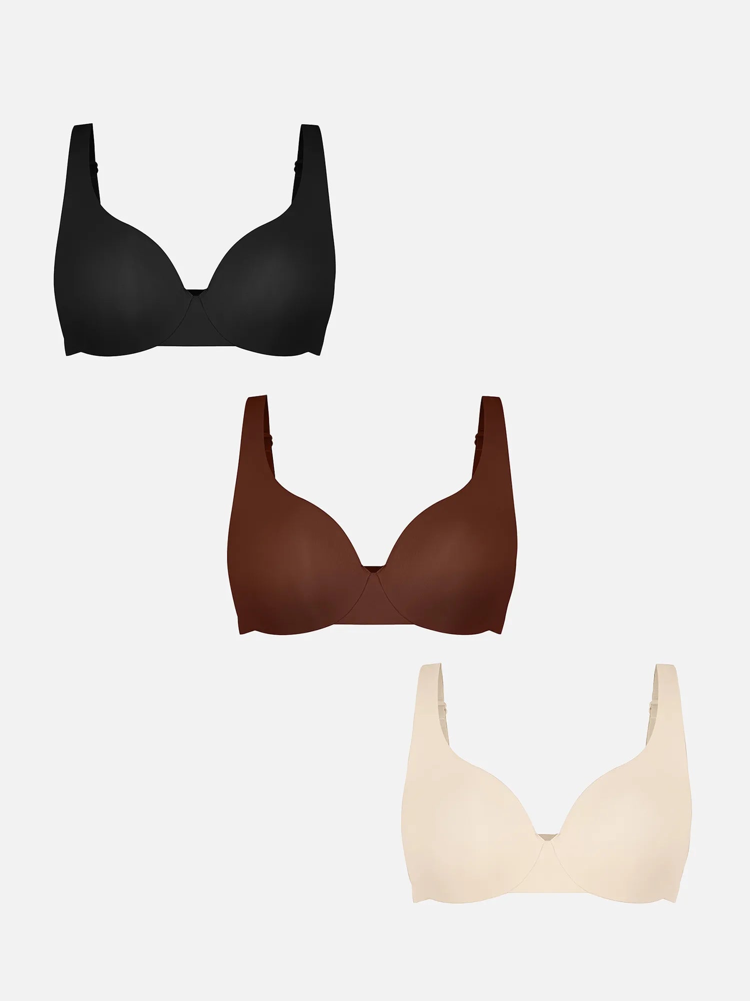 Feelingirl Unpadded Underwired Deep V-Neck Side Support Bra Bundle