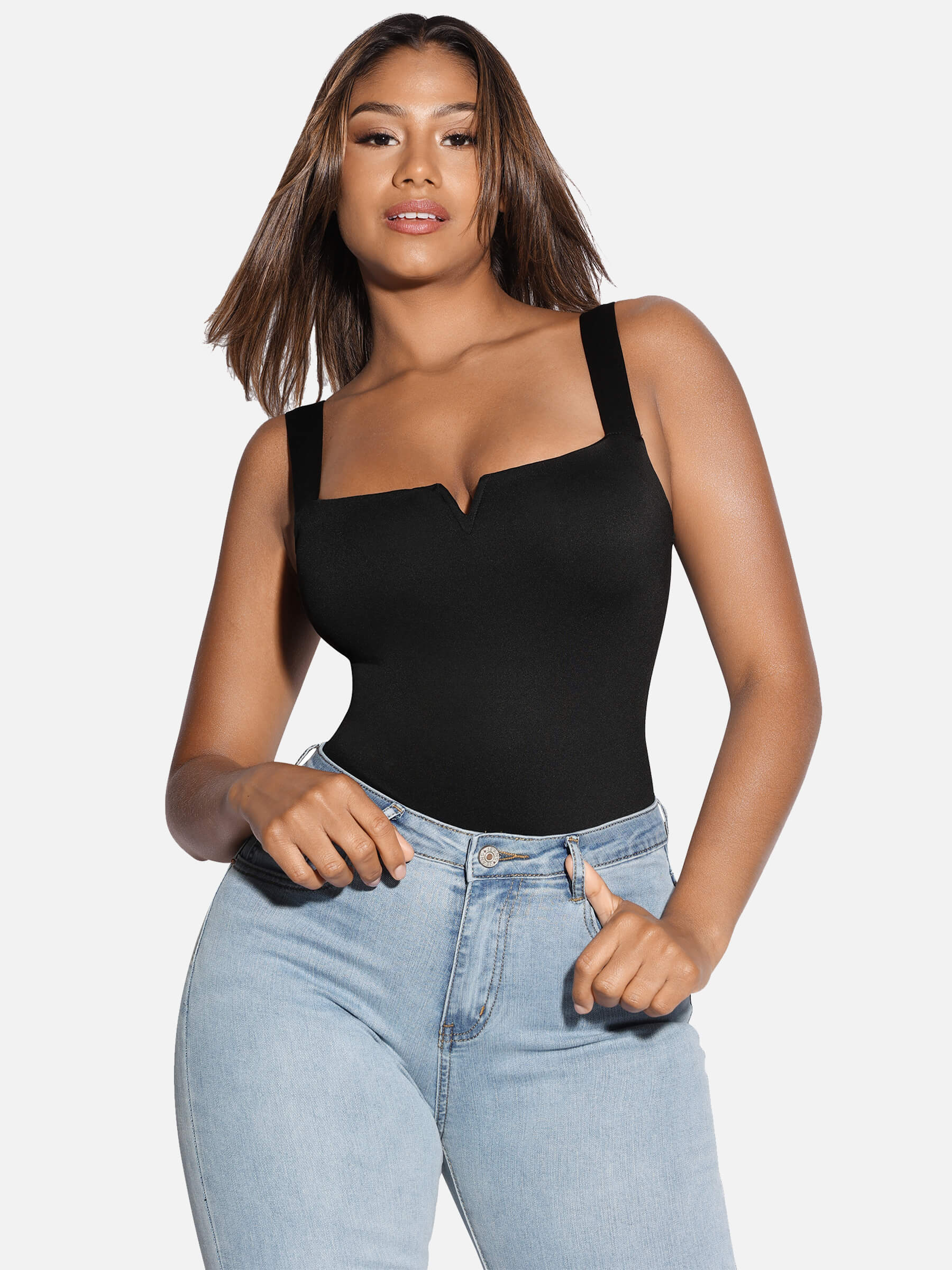 Feelingirl V Neck Tummy Control Thong Shapewear