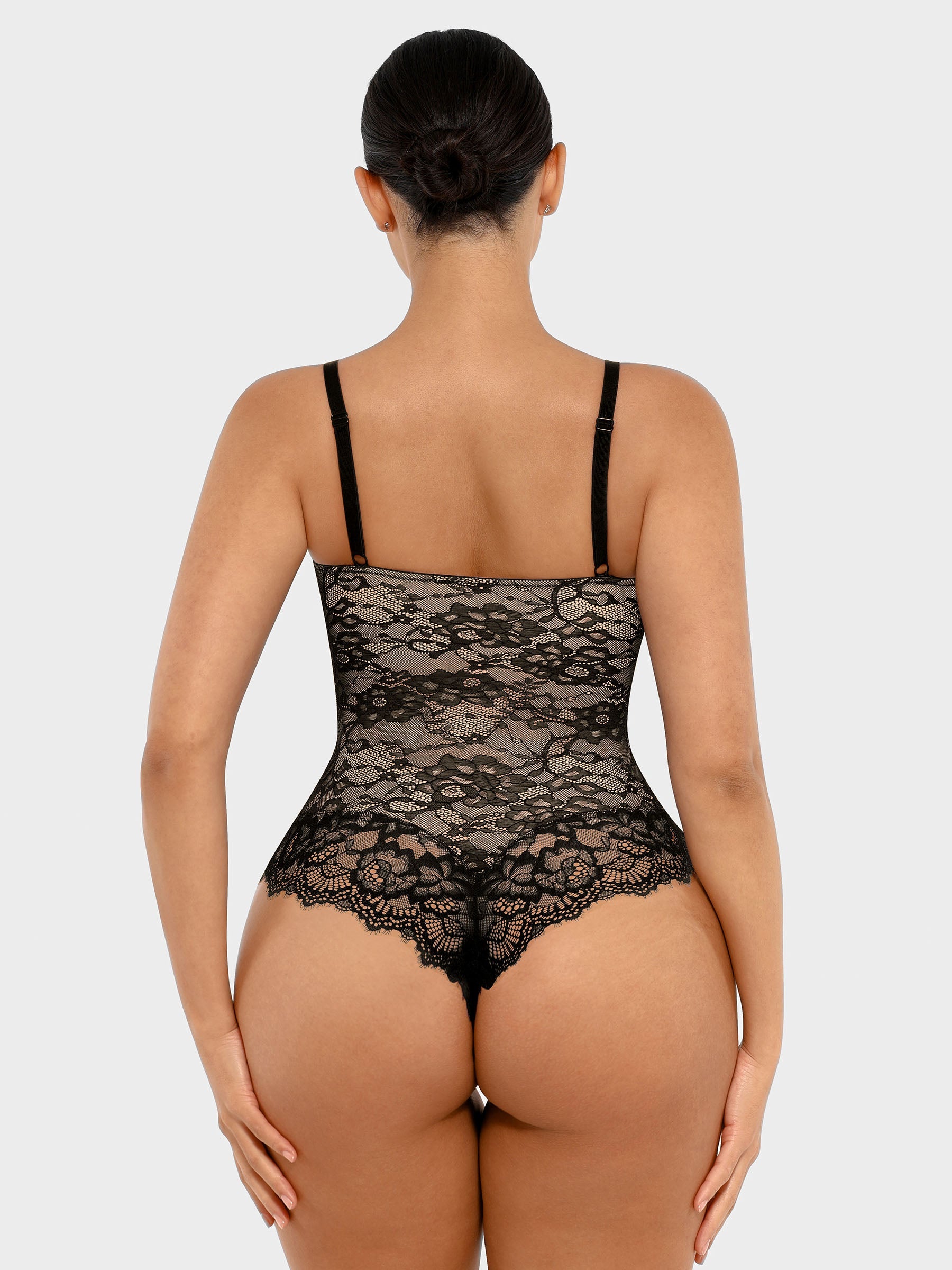 Feelingirl Lace V Neck Full Thong Bodysuit