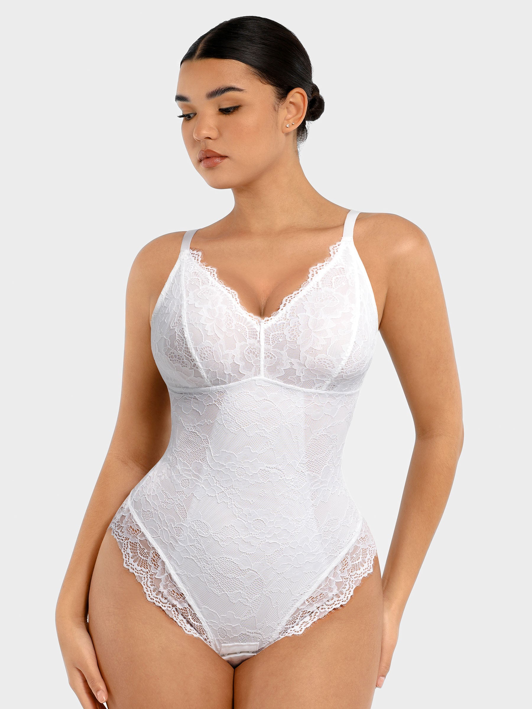Feelingirl Lace V Neck Full Bodysuit Underwear