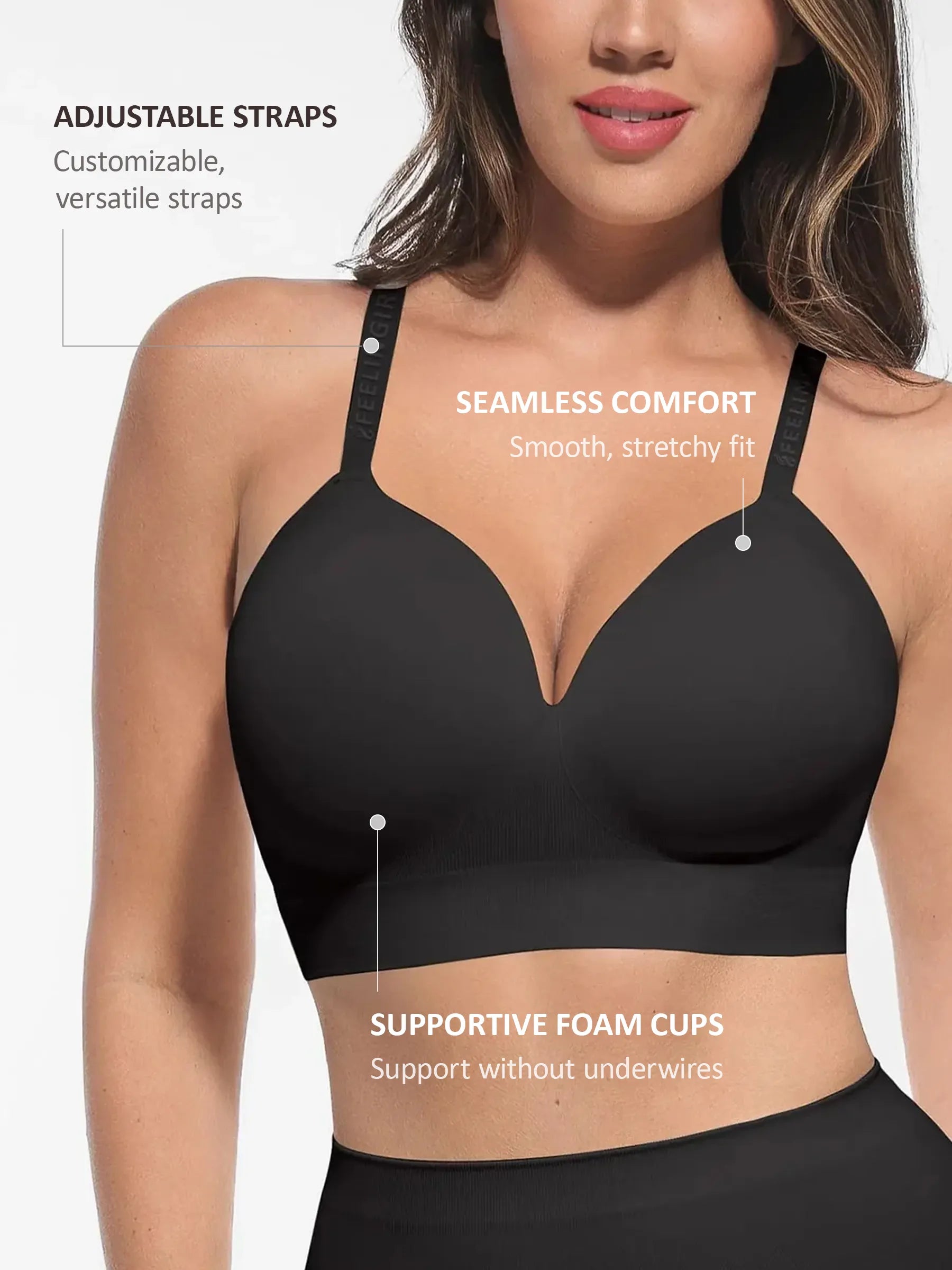 Feelingirl Wireless Adjustable Push-Up Full Coverage Bra