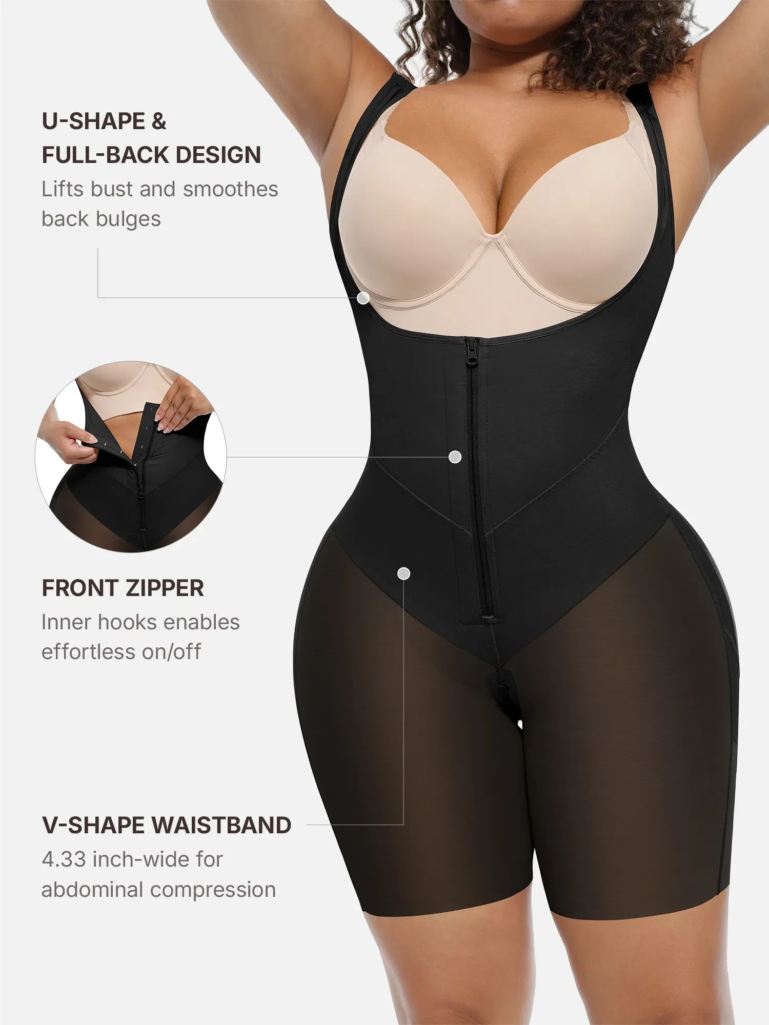 Feelingirl U-Shaped Faja Tummy Control Butt Lift Bodysuit