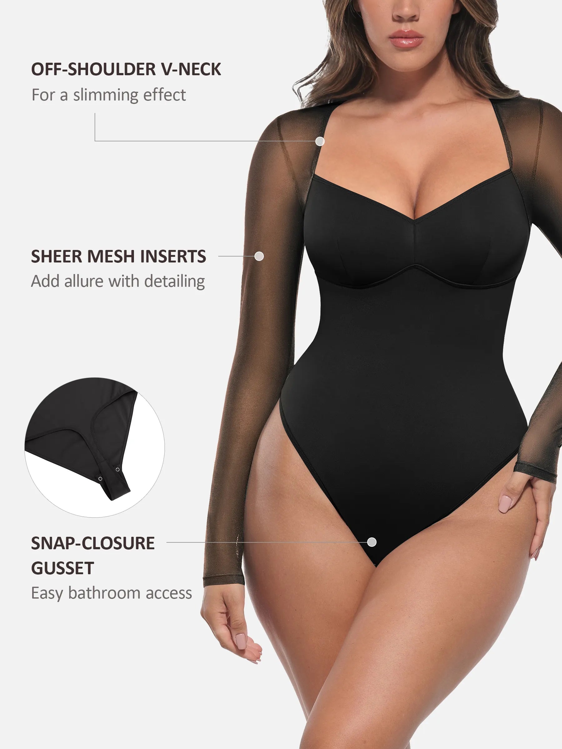 Feelingirl Mesh Panel V-Neck Bodysuit [BOGO]
