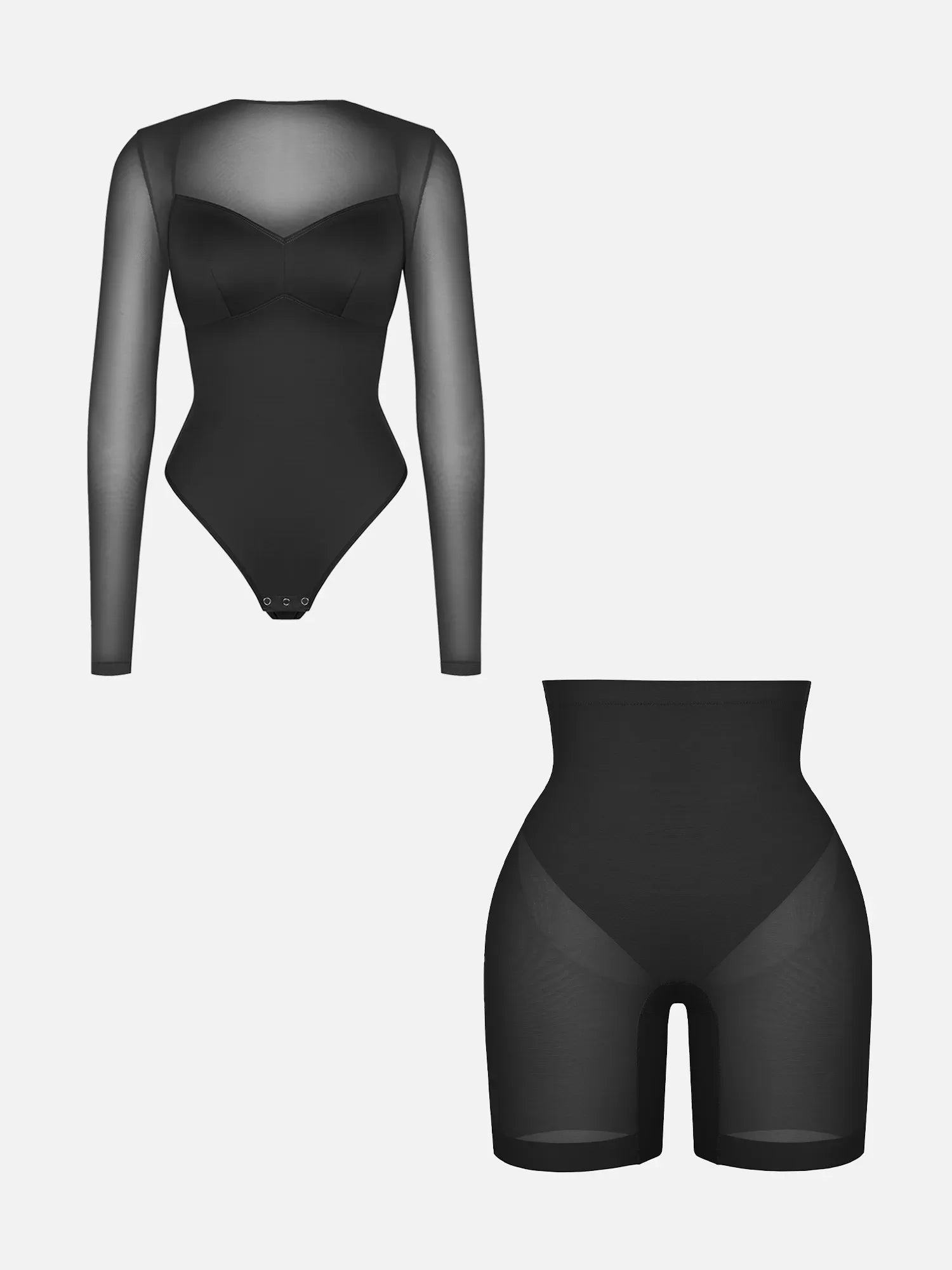 Feelingirl Mesh Tummy Control Bodysuit & Shorts Set