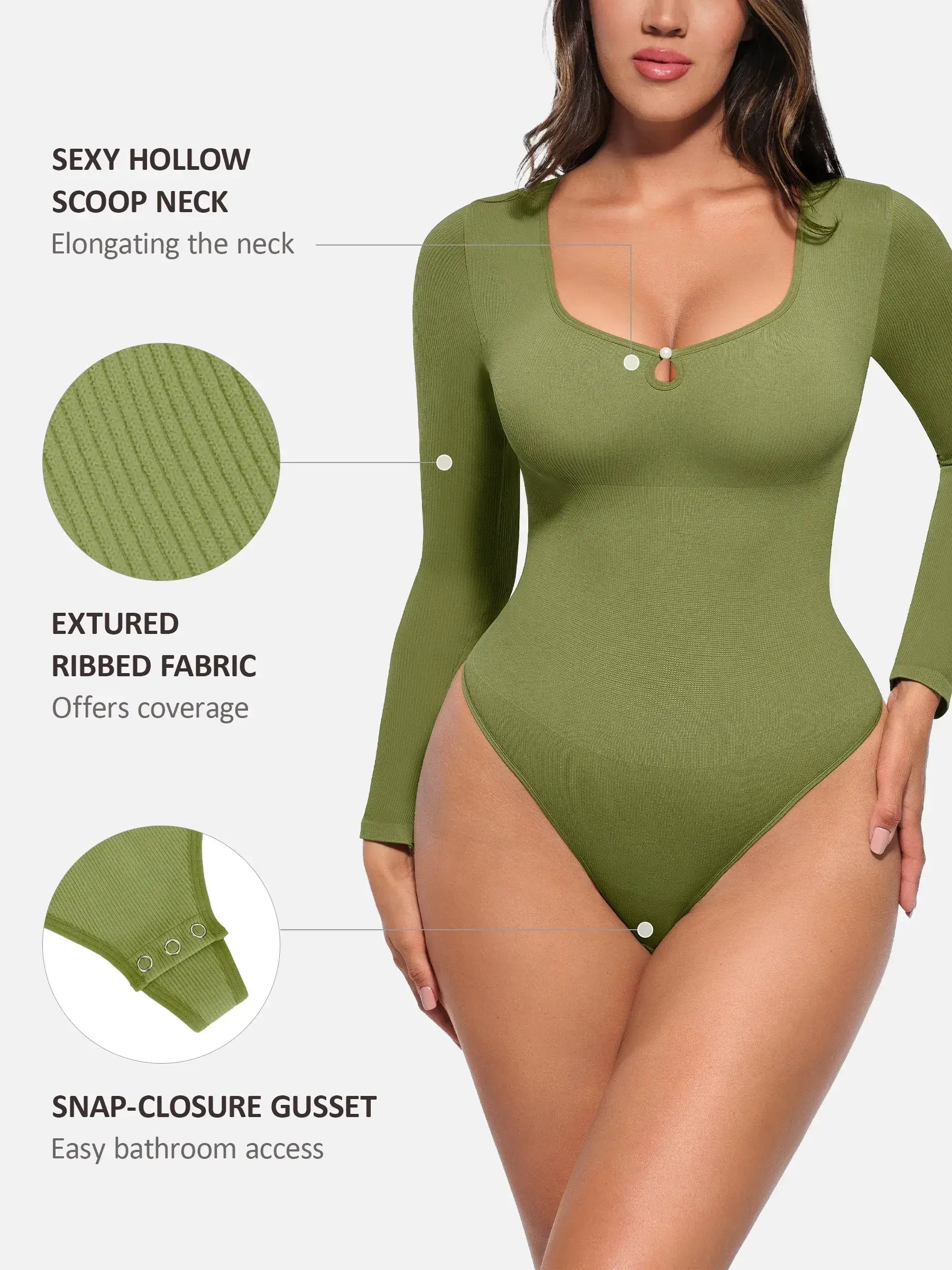 Feelingirl Seamless Ribbed Thong Bodysuit [BOGO]