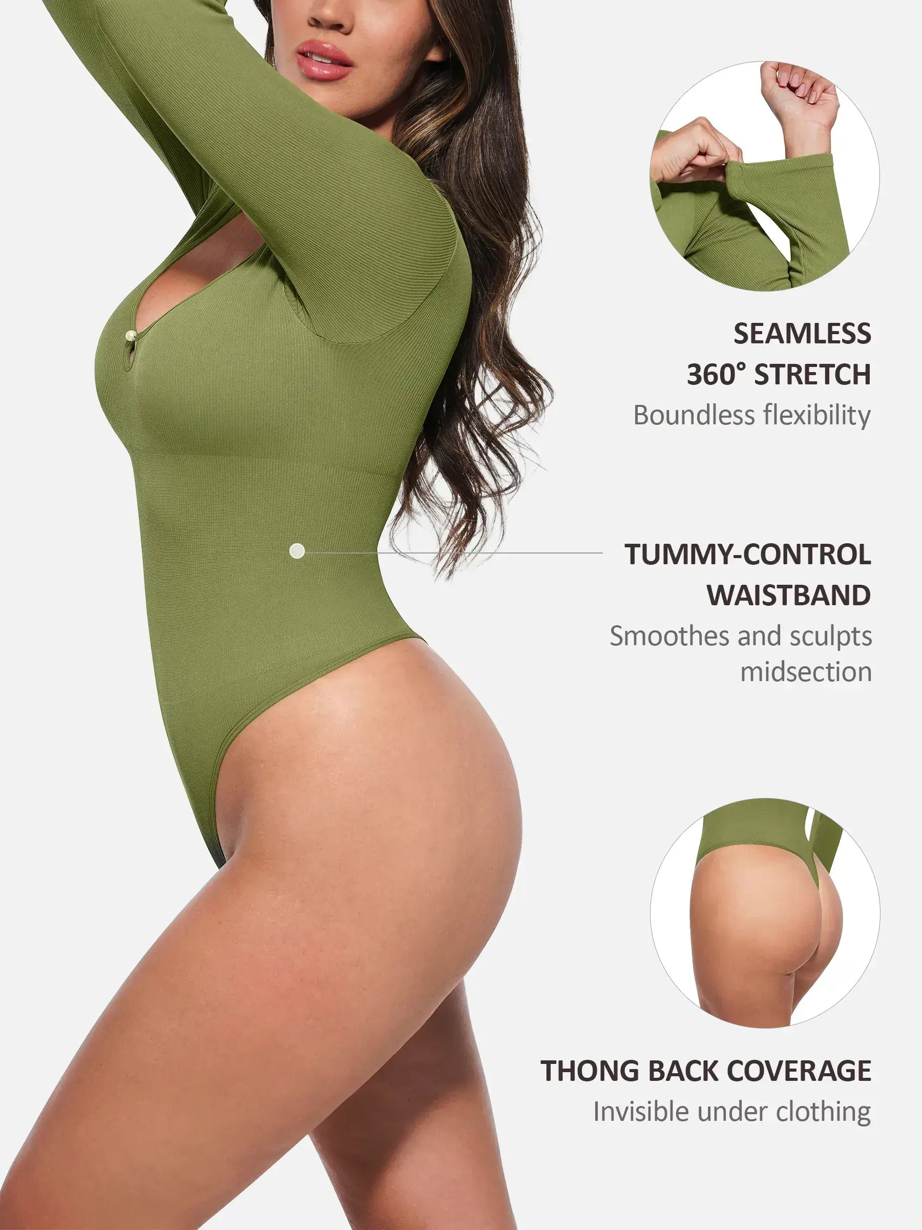 Feelingirl Seamless Ribbed Thong Bodysuit [BOGO]