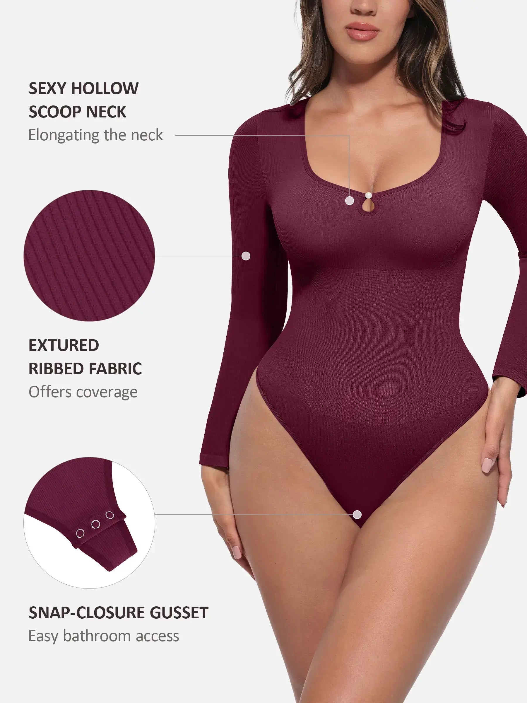 Feelingirl Seamless Ribbed Thong Bodysuit [BOGO]