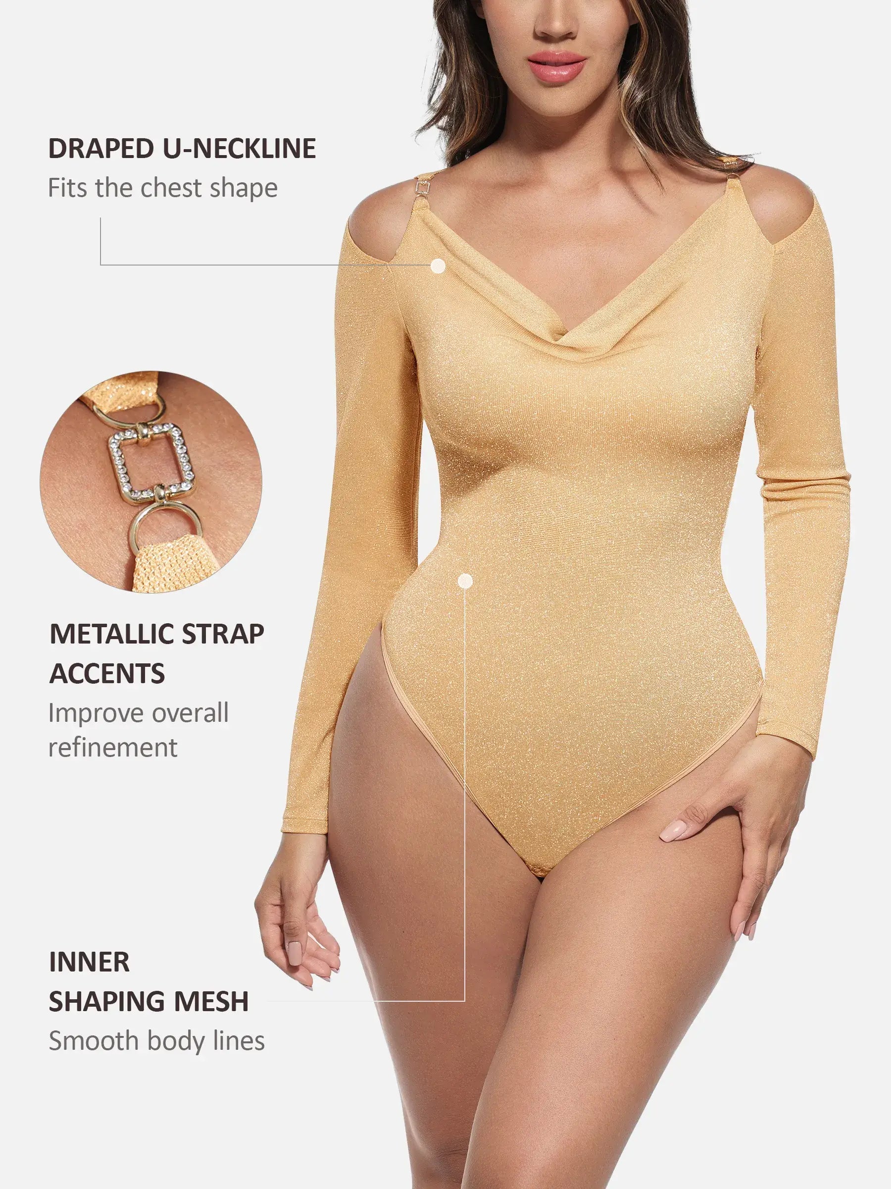 Feelingirl Shiny Swing Collar All In One Bodysuit