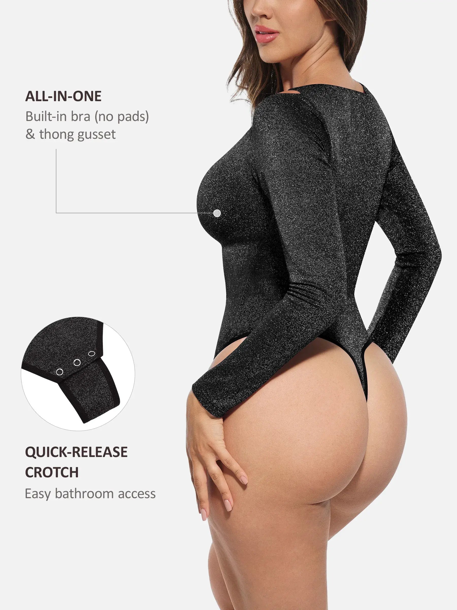 Feelingirl Shiny Swing Collar All In One Bodysuit