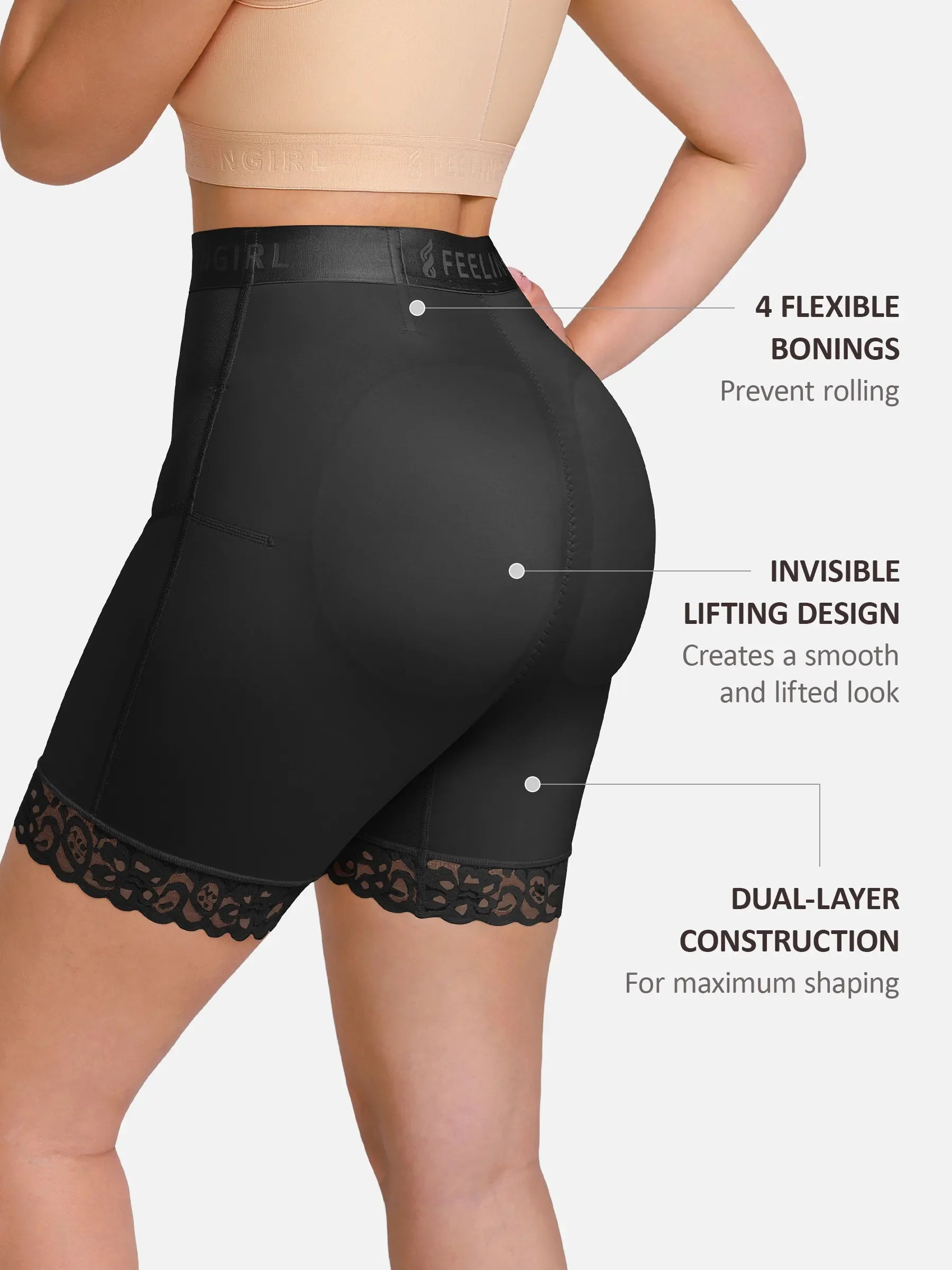 Feelingirl Front-Zip Mid-Waist Shapewear Shorts