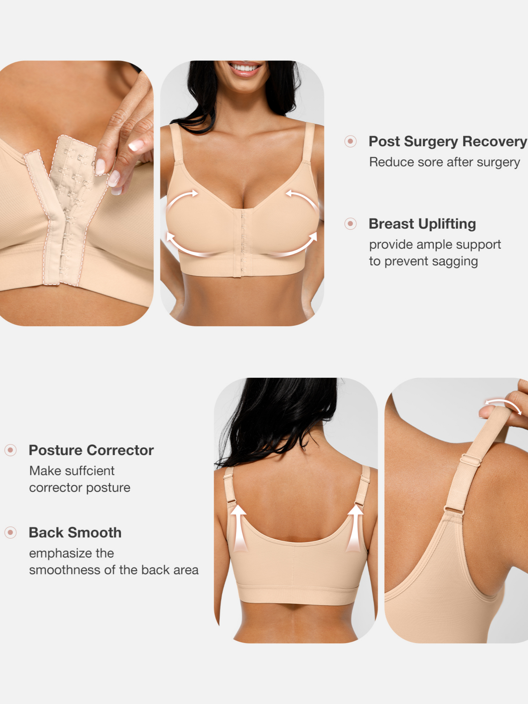 Feelingirl Post Surgery Full Coverage Compression Surgical Front Closure Mastectomy Bra